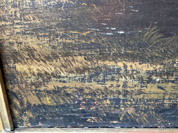 Original Oil Painting on Canvas. Hay Wagon in Landscape. 19th Century