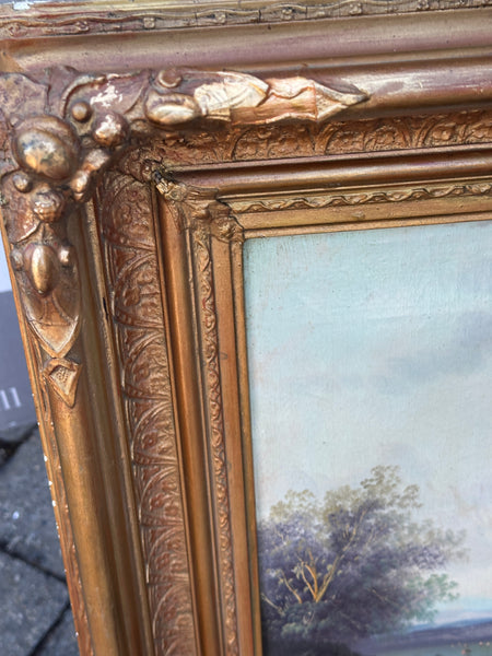 Original Oil Painting on Canvas. Hay Wagon in Landscape. 19th Century