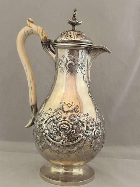 Coffee Pot. English Sterling Repousse. London 1838. 11 1/2" H