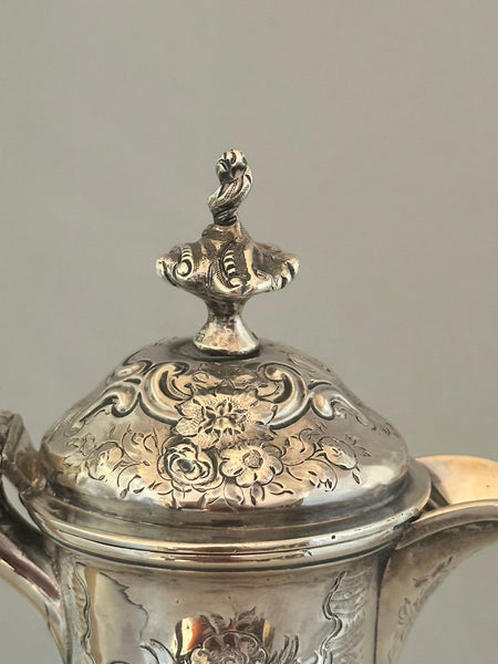 Coffee Pot. English Sterling Repousse. London 1838. 11 1/2" H