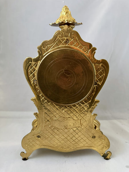 French Ormolu and Champleve Mantle Clock. Enamel Dial, Roman Numerals Circa 1890