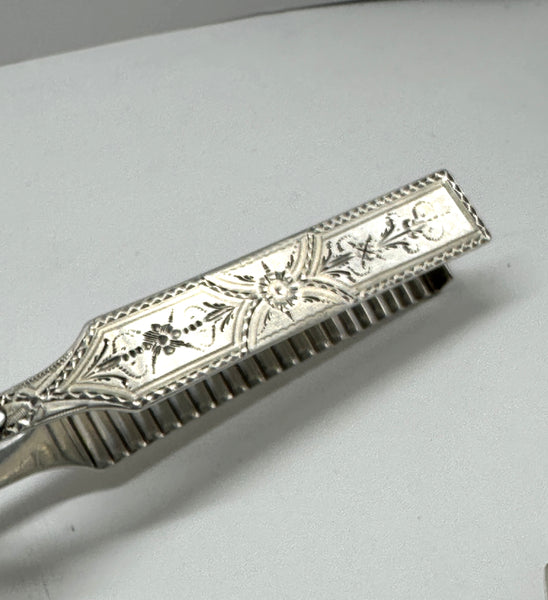 Asparagus Tongs. Georgian Period English Sterling Silver. Bright Cut. 10 1/4"