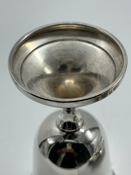 Kiddush Cup Goblet by Grand Sterling. Engraved Hebrew and Floral Motif. 6 1/4"