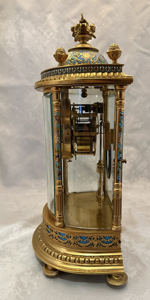 French Crystal Regulator Clock. Brass and Cloisonne. Late 19th C