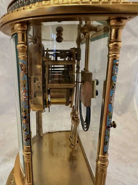 French Crystal Regulator Clock. Brass and Cloisonne. Late 19th C