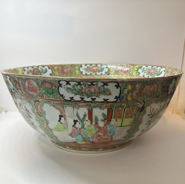 Large Chinese Rose Medallion Porcelain Punch Bowl. 19th Century 14 3/8" diameter