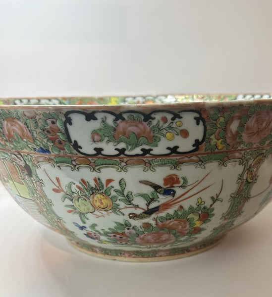 Large Chinese Rose Medallion Porcelain Punch Bowl. 19th Century 14 3/8" diameter