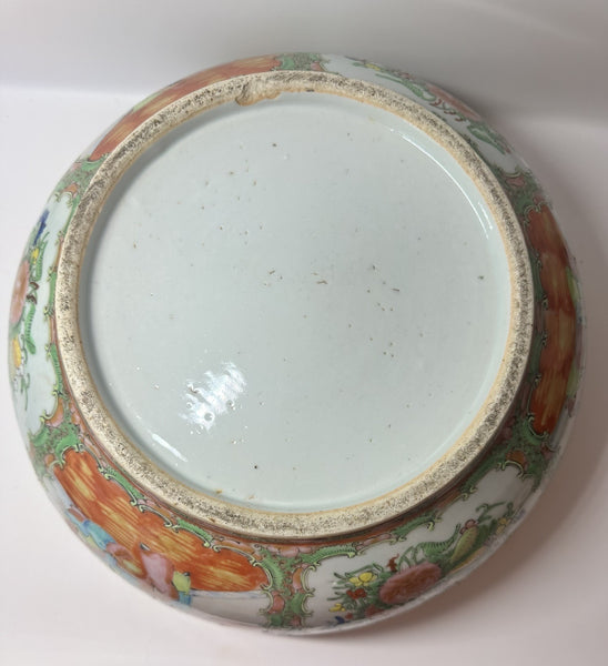 Large Chinese Rose Medallion Porcelain Punch Bowl. 19th Century 14 3/8" diameter