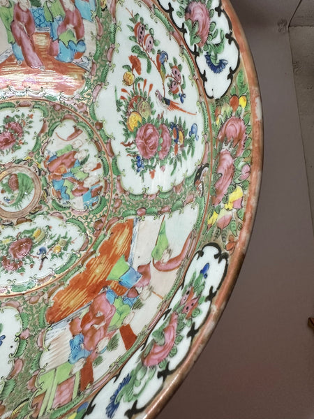 Large Chinese Rose Medallion Porcelain Punch Bowl. 19th Century 14 3/8" diameter