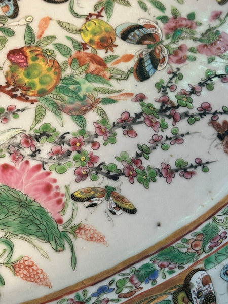 Chinese Porcelain Large Oval Platter. Thousand Butterfly. Qing 19th Century 22"