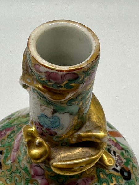 Vase. Chinese Porcelain Rose Medallion. Dragon on Neck. 5 3/4" H. Qing 19th Cent