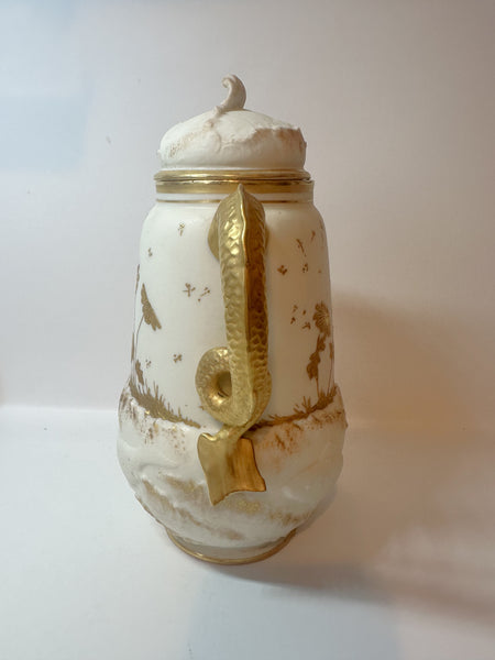 Belleek Chocolate Pot. Raised Fish Mermaid Spout and Handle. Ceramic Art Company