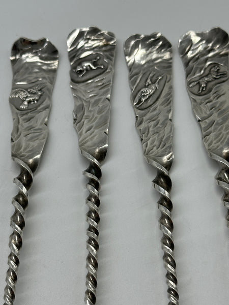 11 Cocktail Forks. Gorham Hamburg Sterling Silver. Various Animals. c.1880. 6"