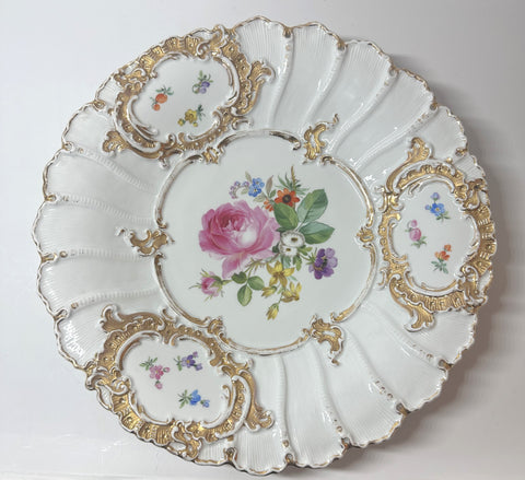 German Meissen Porcelain Cabinet Plate. Floral. Crossed Swords. 11 1/2"