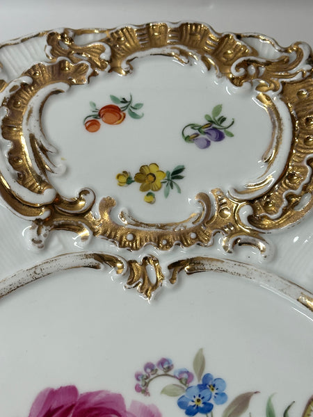 German Meissen Porcelain Cabinet Plate. Floral. Crossed Swords. 11 1/2"