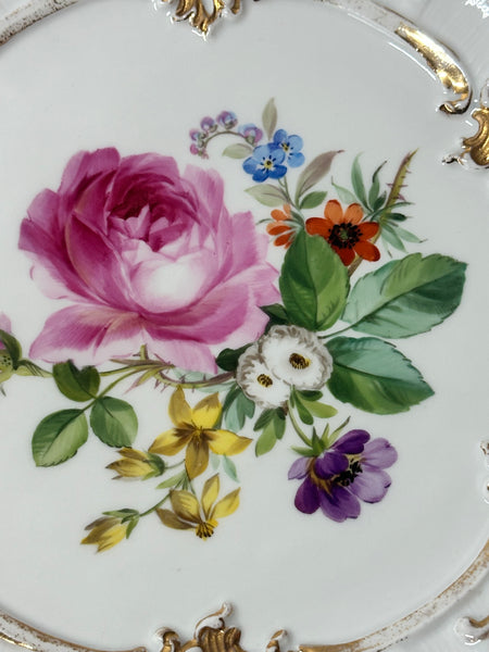 German Meissen Porcelain Cabinet Plate. Floral. Crossed Swords. 11 1/2"