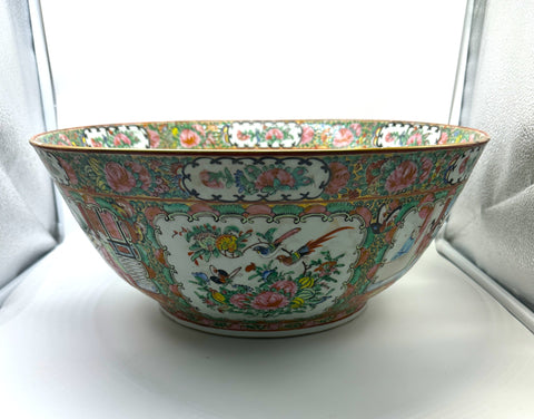 16" Punch Bowl. Chinese Porcelain Rose Medallion. Late 19th Century. Circa 1880