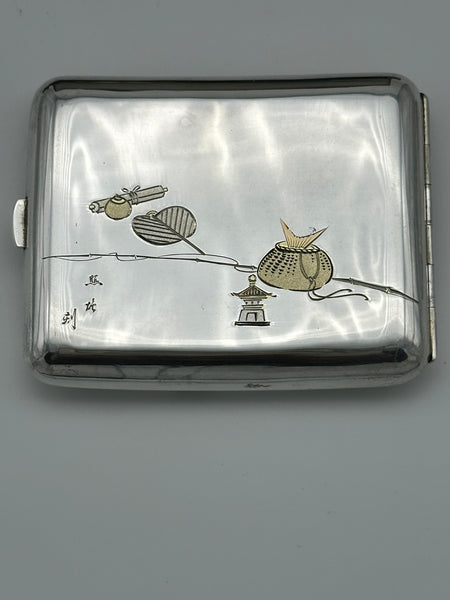 Vintage Japanese 950 Silver Cigarette Case and Lighter in Fitted Case. Signed