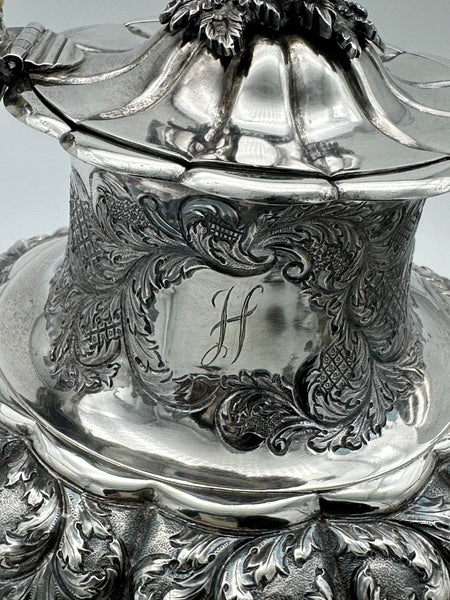 Georgian George IV Four Piece Tea Set English Sterling London 1828. Rose Finial