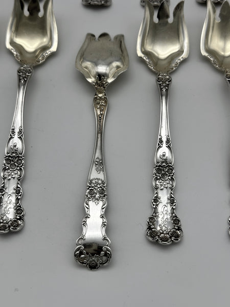 Ice Cream Set for 12. Gorham Sterling Silver Buttercup Pattern. Monogrammed.