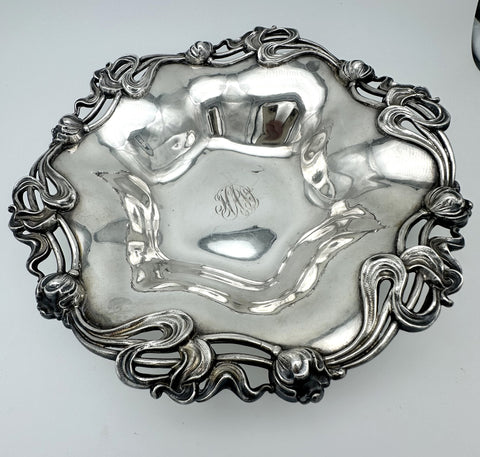 Sterling Silver Bowl. Art Nouveau. Ferdinand Fuchs & Bros. Poppy. 9 1/2"