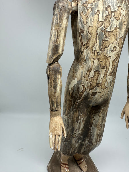 Jointed Santos Figure. Carved Wood and Gesso. 18th/19th Century. 18" H