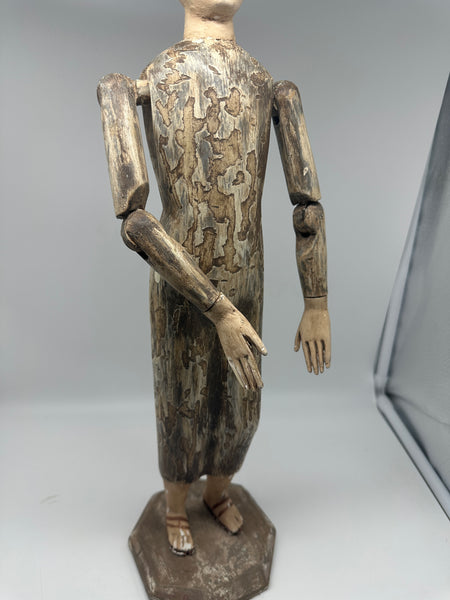 Jointed Santos Figure. Carved Wood and Gesso. 18th/19th Century. 18" H