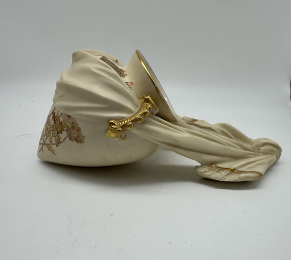 Wall Vase. English Royal Worcester. Cream and Gold. 1896. 9" Length