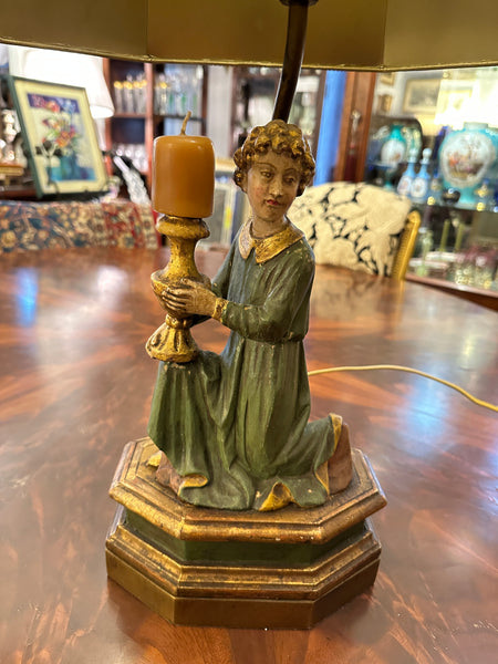 Pair Lamps. Italian Carved Wood and Gesso Angel Figures. 18th Century. 25" H