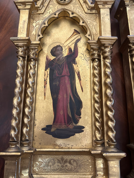 Pair of Painted and Gilded Angel Icons in Ornate Frames. Circa 1890. 22" H.