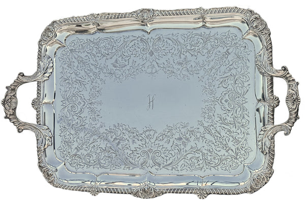 Georgian Period English Sterling Silver Handled Tray.