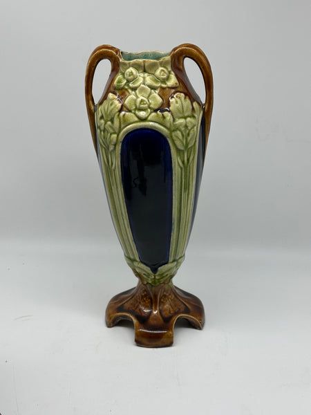 Majolica Vase Handles. Art Nouveau. Brown and Green. Early 20th Century. 10 3/4"