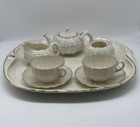 Tea Set. Irish Belleek 1st Black Mark (1863-1891). Tridacna Pattern.