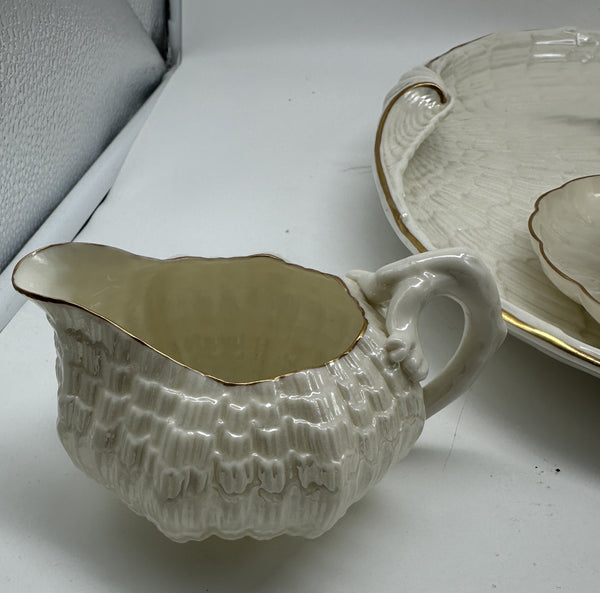 Tea Set. Irish Belleek 1st Black Mark (1863-1891). Tridacna Pattern.