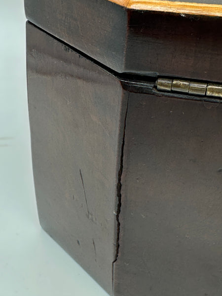 Octagonal Mahogany Tea Box Caddy. Yellow Pine Trim. Circa 1820