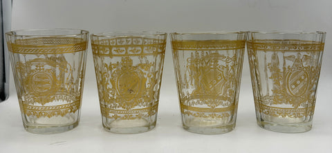 Set of Four Bohemian Gilt Glass Beakers. Coats of Arms and Angel or Saint Figure