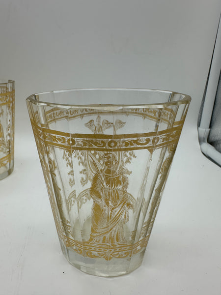 Set of Four Bohemian Gilt Glass Beakers. Coats of Arms and Angel or Saint Figure