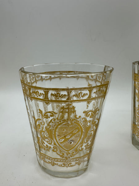 Set of Four Bohemian Gilt Glass Beakers. Coats of Arms and Angel or Saint Figure
