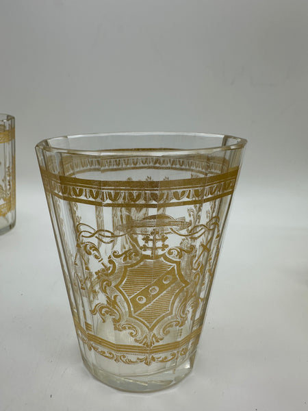 Set of Four Bohemian Gilt Glass Beakers. Coats of Arms and Angel or Saint Figure