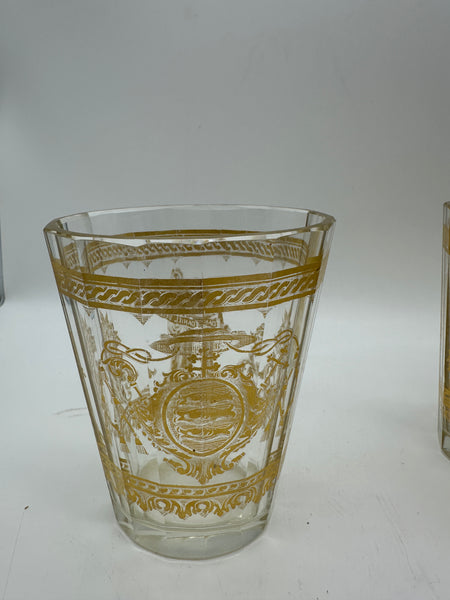 Set of Four Bohemian Gilt Glass Beakers. Coats of Arms and Angel or Saint Figure