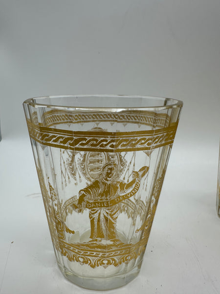 Set of Four Bohemian Gilt Glass Beakers. Coats of Arms and Angel or Saint Figure