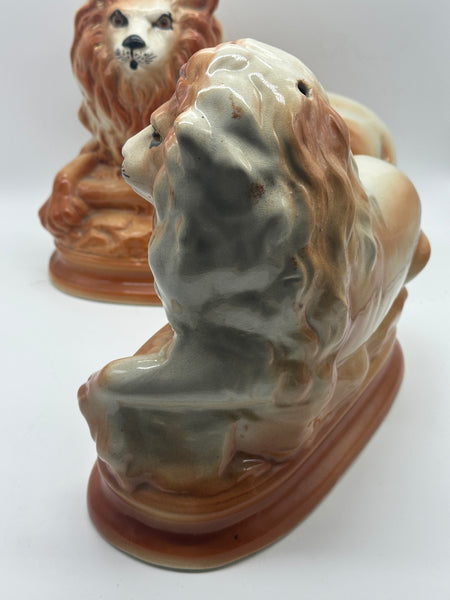 Pair of Staffordshire Pottery Lions. Late 19th century. 11" Length
