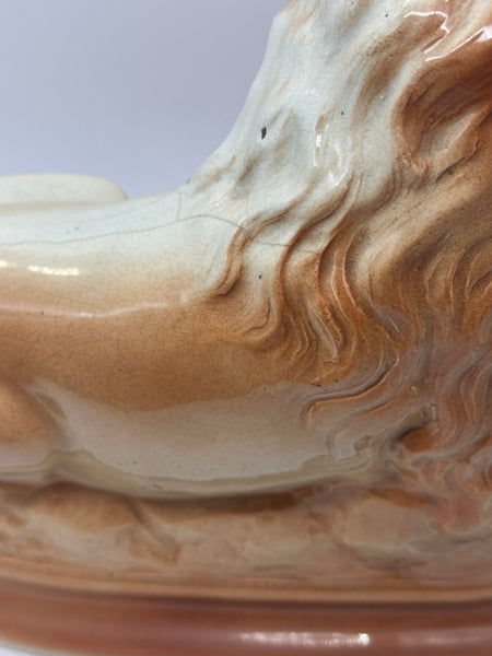 Pair of Staffordshire Pottery Lions. Late 19th century. 11" Length