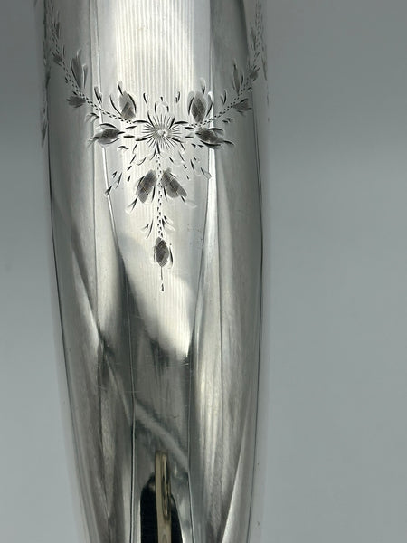 13" American Sterling Silver Trumpet Vase. Engraved Flowers. No Monogram.