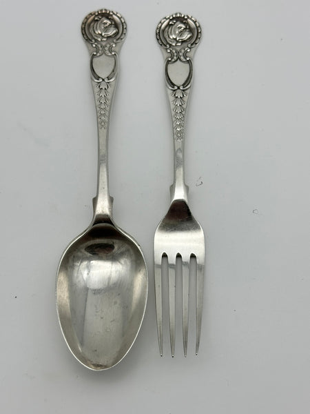 Fork and Spoon. English Sterling Silver. Sheffield 1905. Walker & Hall. Bulldog