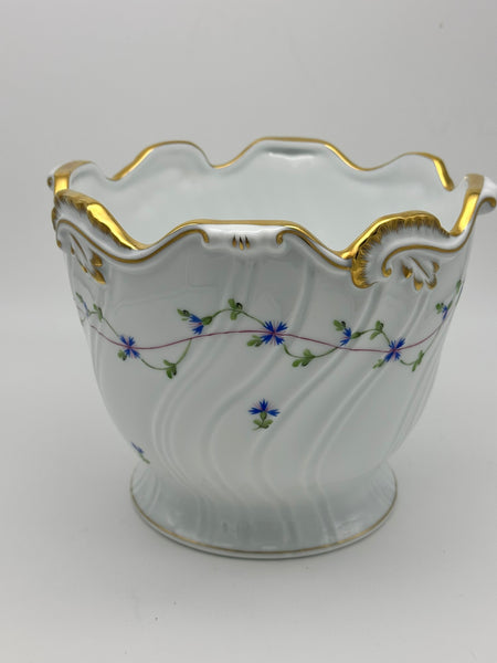 Cache Pot Jardinière Planter. Herend Hungary Porcelain Blue Garland. 6" H