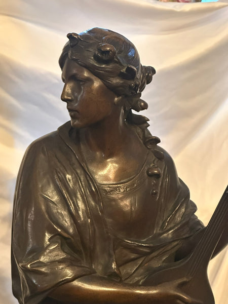 Large German Bronze by Ludwig Durnbauer (1860-1895) Woman with Lute 30 1/4" H