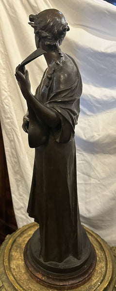 Large German Bronze by Ludwig Durnbauer (1860-1895) Woman with Lute 30 1/4" H