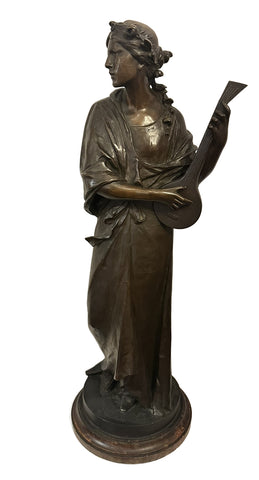 Large German Bronze by Ludwig Durnbauer (1860-1895) Woman with Lute 30 1/4" H