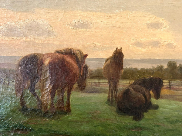 Reiner Dahlen (1837-1874) German. Oil Painting on Canvas of Horses in Pasture.